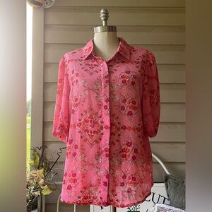 Like New (No Brand) Floral Pink Lightweight Women's Top | Size L